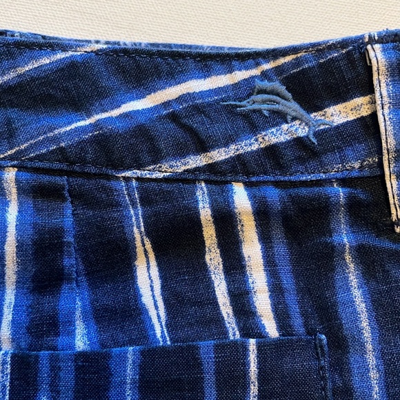 Tommy Bahama linen reversible shorts men’s 35 striped / palm blue indigo 9” NWT - Picture 7 of 8